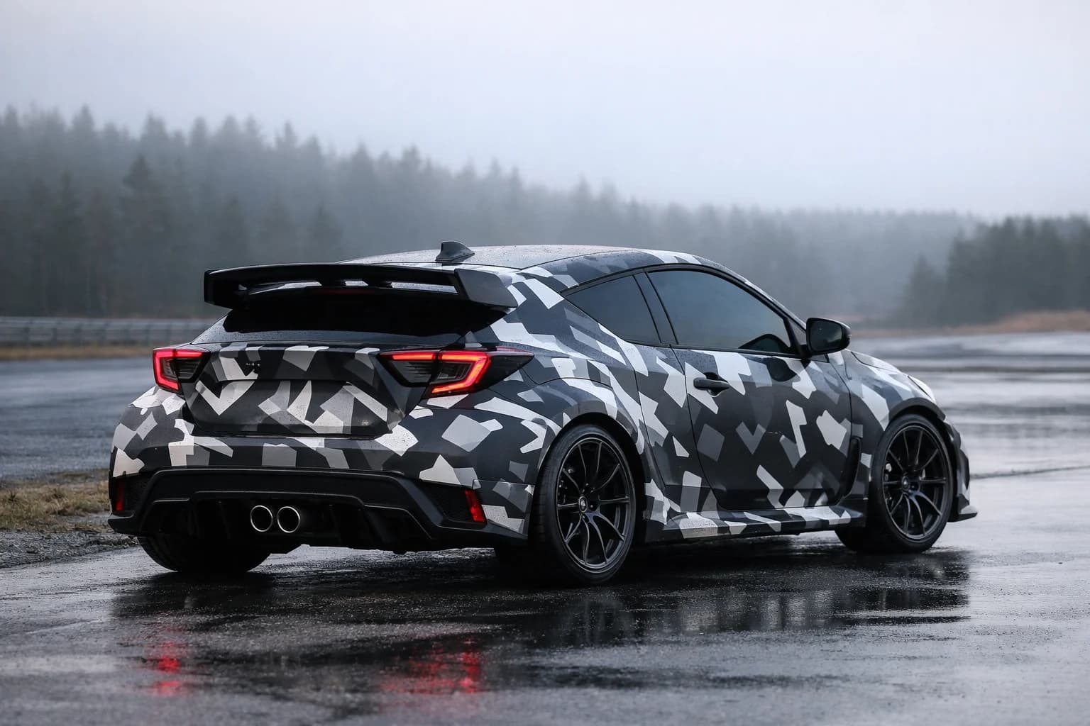 GR Yaris M pekar mot en Gazoo Racing mittmotorbil