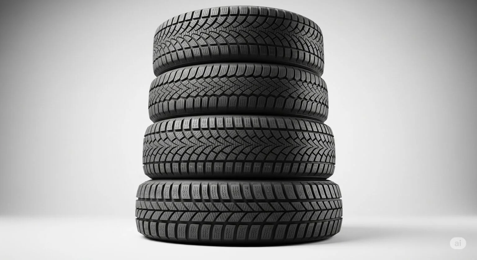 En stapel med nya sommar- och vinterdäck som representerar däckkostnaden för en bil.