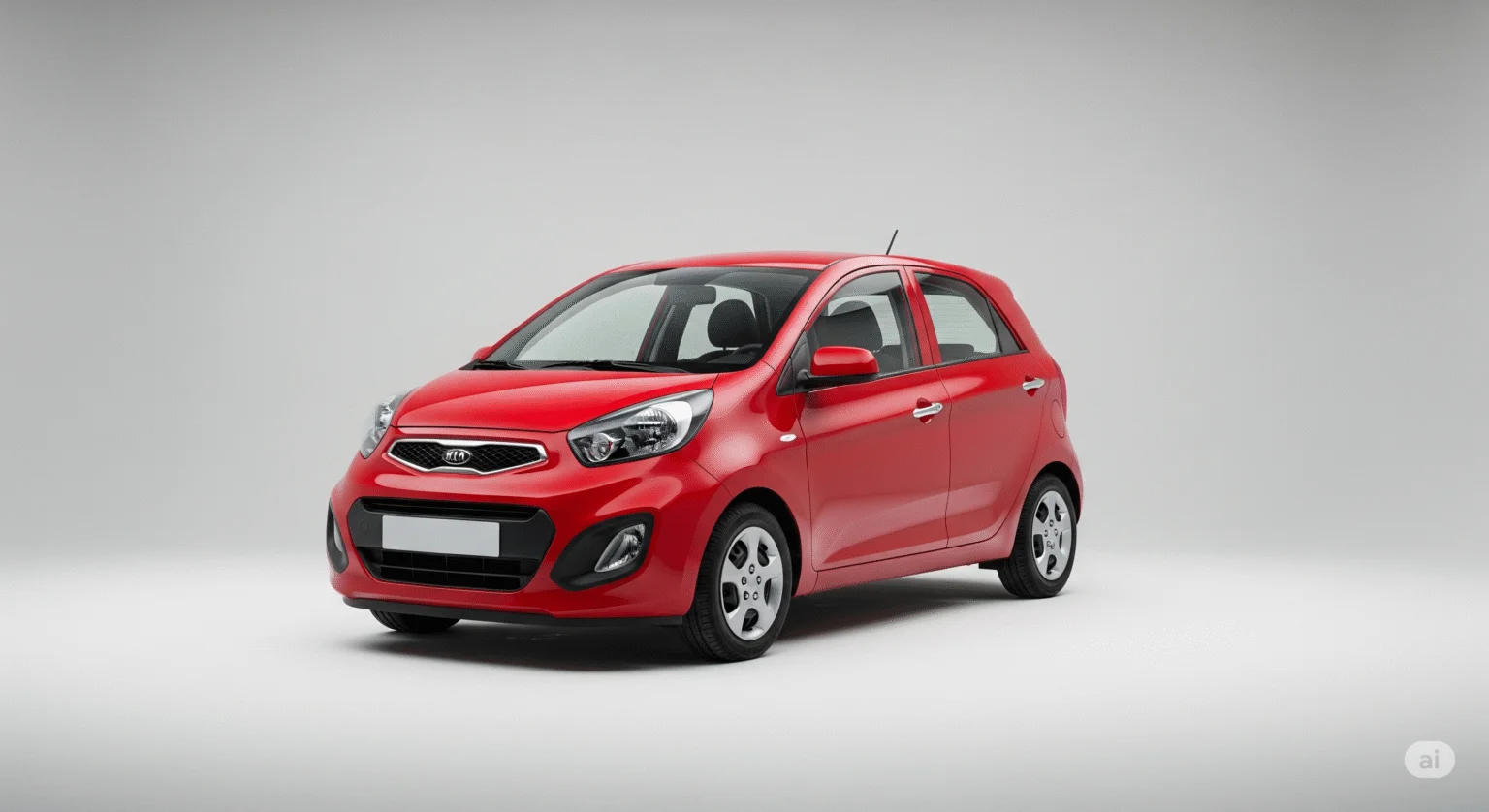 En röd Kia Picanto, en prisvärd och pålitlig begagnad småbil.