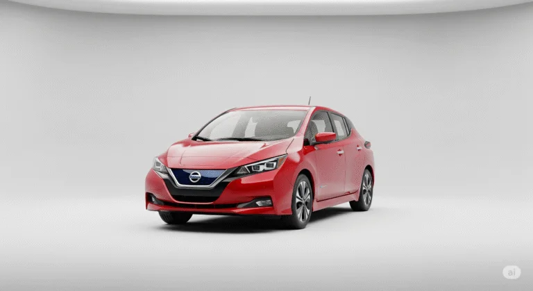 En röd Nissan Leaf, en rymlig och beprövad begagnad elbil.