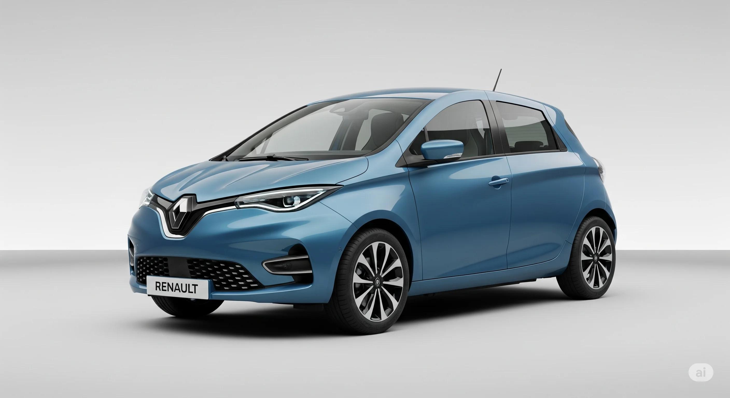 En blå Renault Zoe, en prisvärd och populär begagnad elbil för stadskörning.