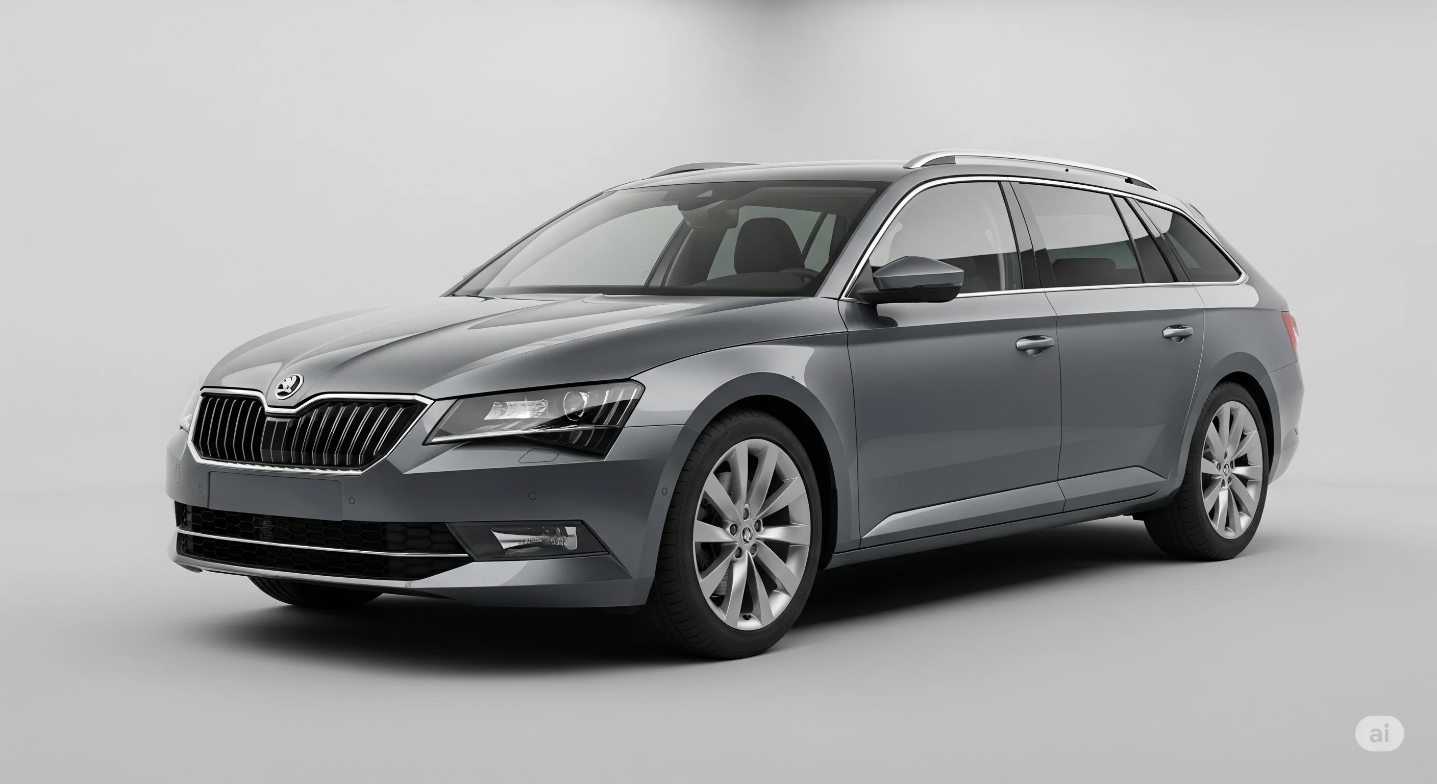 En grå Skoda Superb Combi, en oslagbart rymlig begagnad familjebil.