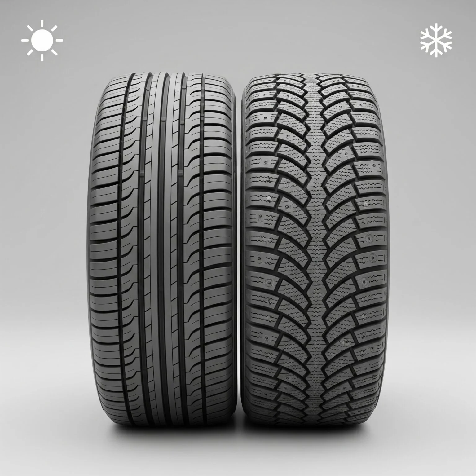 Jämförelse av däckmönstret på ett sommardäck och ett vinterdäck.