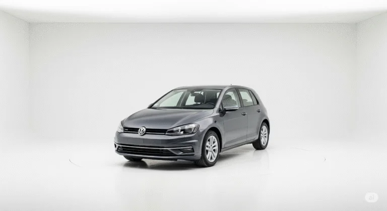 En mörkgrå Volkswagen Golf, en populär begagnad bil med hög kvalitetskänsla.