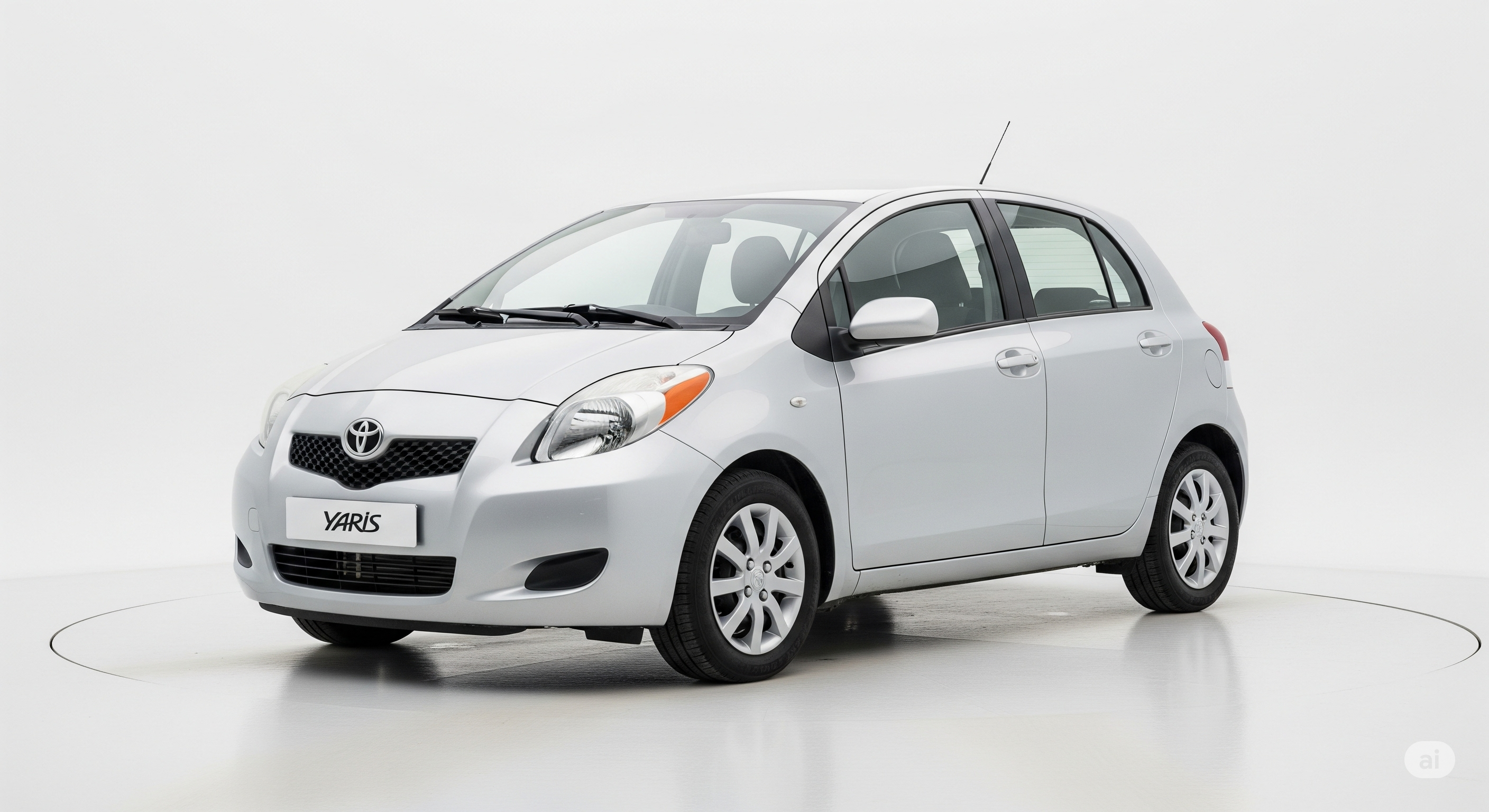 En silverfärgad Toyota Yaris, ett bra val för en begagnad bil under 50 000 kr.